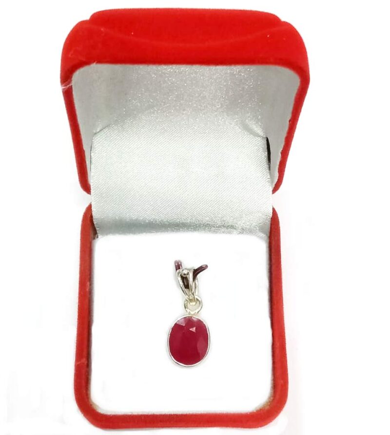 S KUMAR GEMS & JEWELS Certified Natural Ruby Stone (Manik Stone/Manikya Stone) Gemstone 6.25 Ratti Silver Pendant for Rashi Ratan