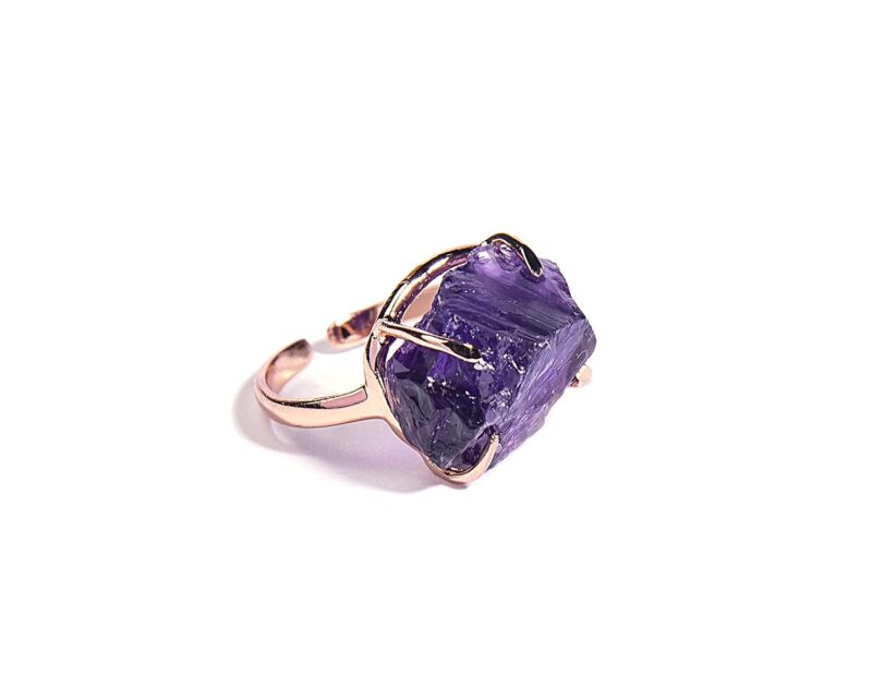 Gempro Natural Raw Amethyst Gemstone Rose Gold Plated Ring for Women (Free Size)