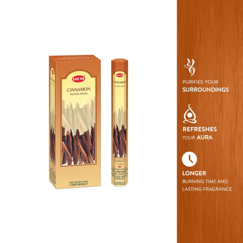 Hem Cinnamon Black Incense Sticks | Agarbatti for Home Freshness, Prayer, Positive Energy & Meditation | Handcrafted & Low Smoke | Pack of 120 Sticks | Burning Time: 35-40 Minutes