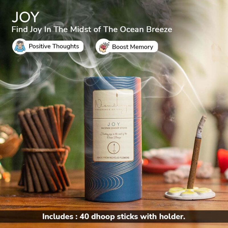 Nirmalaya 100% Natural Joy Dhoop Sticks for Pooja 40 Sticks| Bamboo Less Dhoop Sticks for Home/Office | Dhup for Puja with Holder Stand | Best for Long-Lasting fragrances