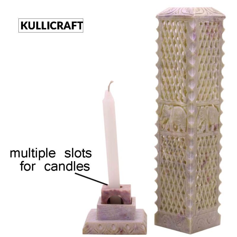 KC KULLICRAFT Marble Soapstone Incense Stick Holder Agarbatti Stand Tea Light Burner Candle Holder/Elephant Carving for Home Decor.(Square)