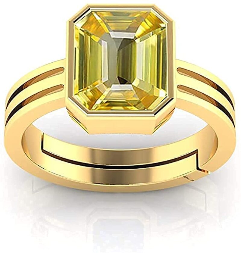 JAGDAMBA GEMS Certified Unheated Untreatet 7.00 Carat A+ Quality Natural Yellow Sapphire Pukhraj Gemstone Gold Plated Ring for Women's and Men's