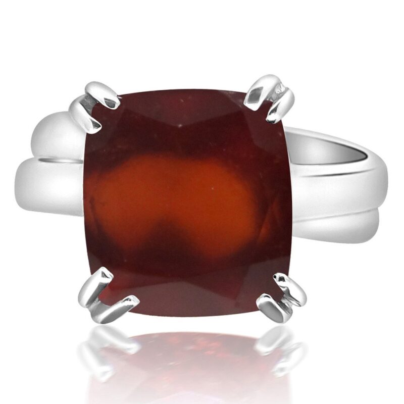 Arihant Gems & Jewels 4.25/5.25/6.25/7.25/8.25/9.25/10.25/11.25/12.25 Ratti Silver Adjustable Hessonite Garnet/Gomed Ring | Natural & Certified | Astrological Gemstone | Positive Effect | Unisex Both for Men & Women