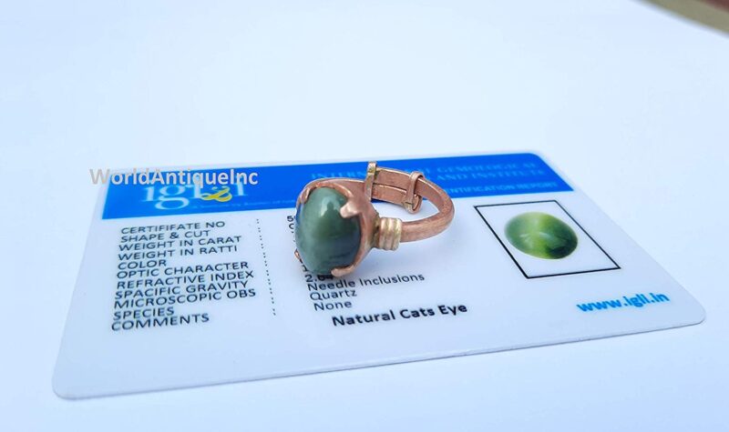 World Antique Inc 13 Ratti Cat's Eye Gemstone Original Lehsunia/Natural Cat's Eye Gemstone Adjustable Copper Ring