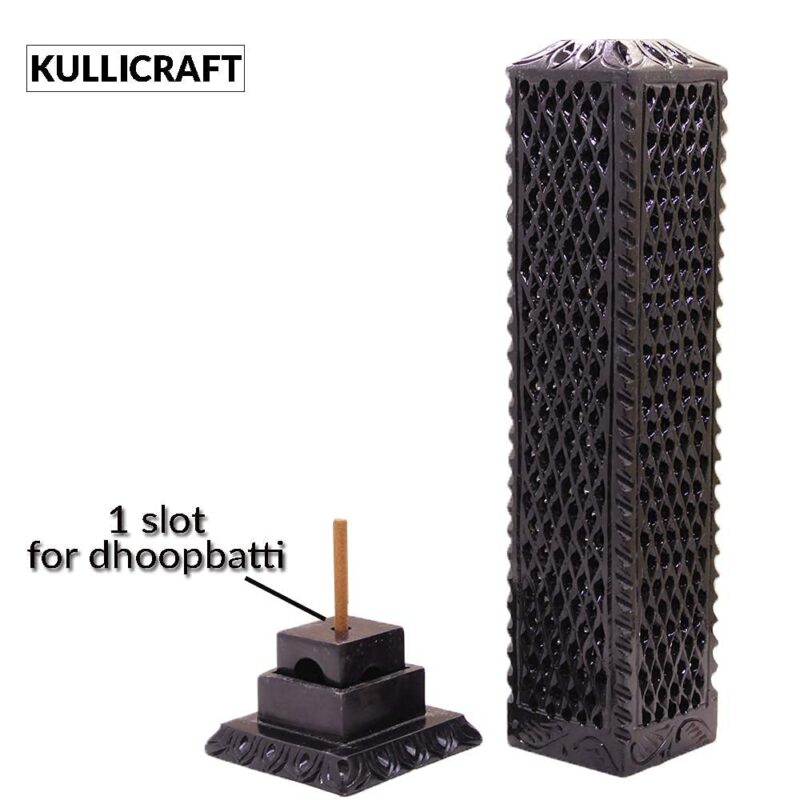 KC KULLICRAFT Marble Incense Stick Holder Agarbatti Stand Candle Burner/Handmade Black Carving Soapstone for Home Decor(Square)