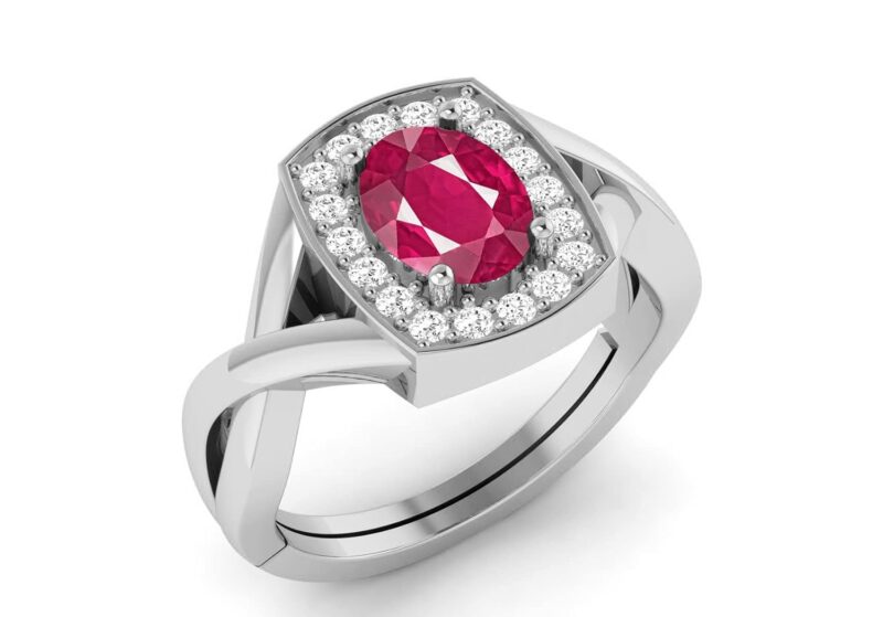 DINJEWEL 4.25 Ratti 3.00 Carat Natural AA++ Quality Ruby Manik Loose Gemstone Silver Plated Adjustable Ring for Men And Women's Astrological Purpose