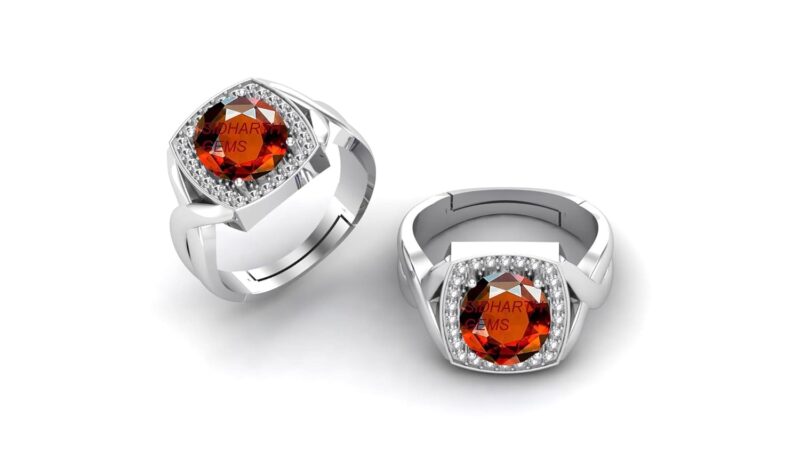 AKSHITA GEMS 14.00 Carat Certified A+ Quality Natural Hessonite Garnet Gomed Adjustable Silver Ring Loose Gemstone for Women's and Men's