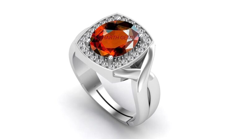 AKSHITA GEMS 14.00 Carat Certified A+ Quality Natural Hessonite Garnet Gomed Adjustable Silver Ring Loose Gemstone for Women's and Men's