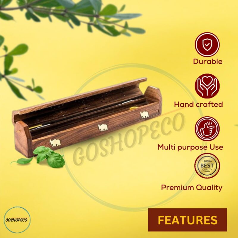 Goshopeco Sheesham Agarbatti Stick Stand | Incense Holder with Ash Catcher | Brass Dhoop Stick Holder Stand | Handmade Rosewood Stand Box for Mandir Pooja Wood, Office, Meditation.