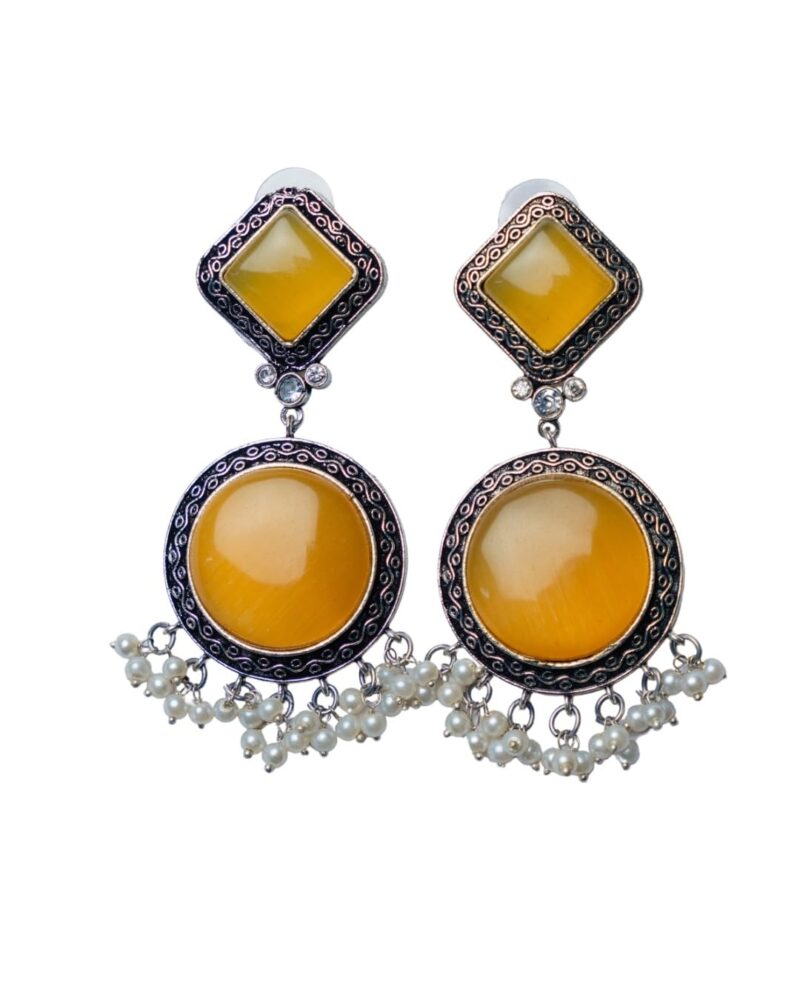 Vashanshvi Ethnic Dangle Earrings with Amber Gemstones