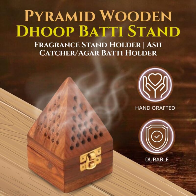 Amzgear agarbatti Stand with ash Catcher Wooden Pyramid Shape Incense Holder dhoop batti Fragrance catcheragar for Home Decor Yoga Meditation Pooja Aromatherapy