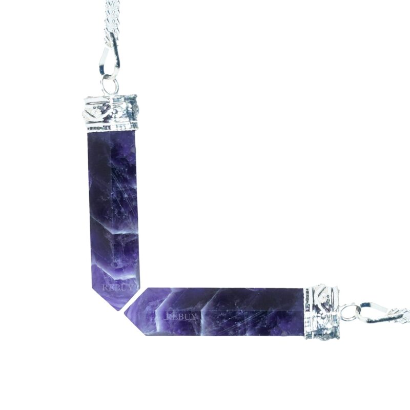 REBUY Natural Amethyst Pendant Crystal Pencil Shape Healing Gemstone with Chain | Jewellery Gift for Women & Men