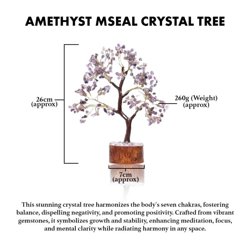 CRYSTIO Chakra Amethyst Mseal Crystal Tree for Positive Energy - 300 Beads, Good Luck, Natural Healing Gemstones, MoneyTree Feng Shui, Decorative Home Decor & Vastu Spiritual Gift Items (Purple)