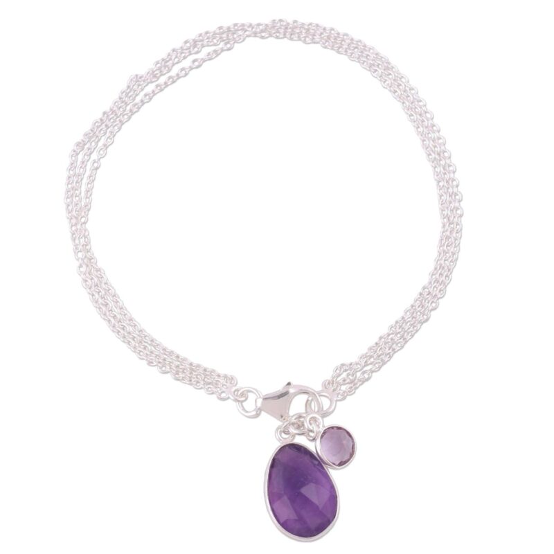 Silvertree925 Fashionable Real Amethyst Gemstone in PURE Sterling Silver Bracelet for Girls and women Women (ST1198)