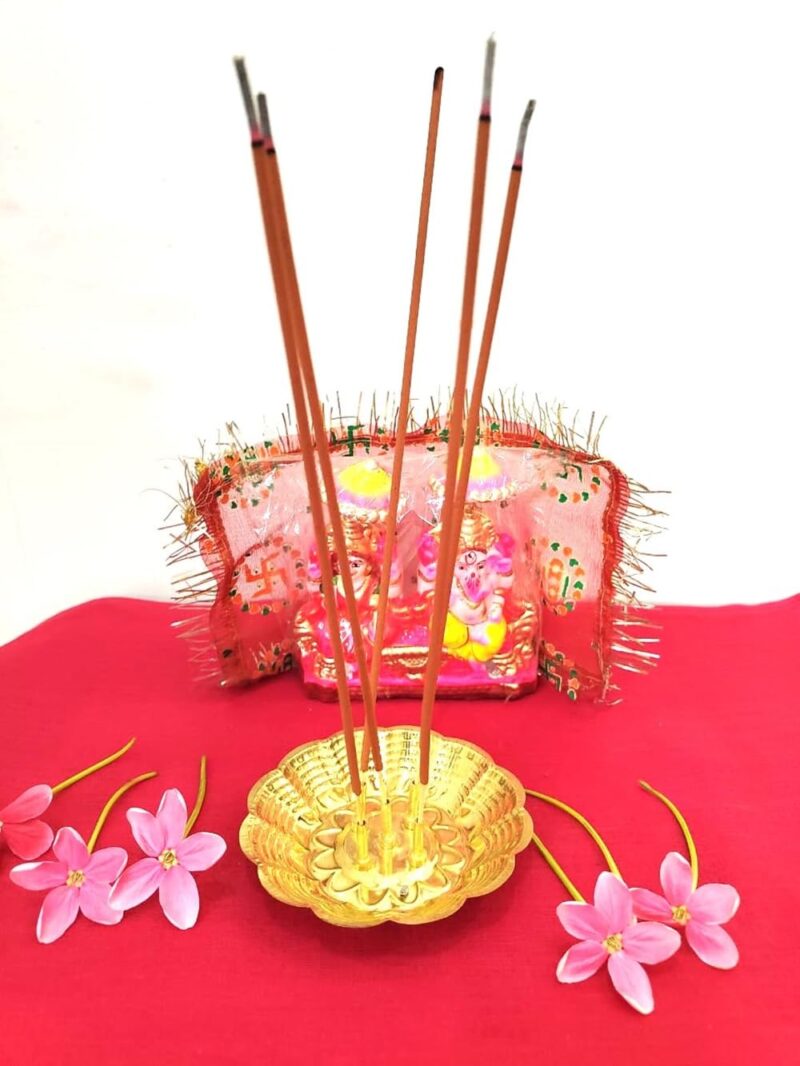 Mkd2 Rise Brass Incense Stick Holder, Agarbatti Stand with Ash Catcher, Gold, 4 Inch, Best for Puja, Pooja Room, Mandir, Temple, Home & Office Decoration