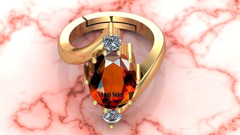 ANUJ SALES 18.00 Carat Certified AA++ Natural Gemstone Gomed Hessonite Stone Panchdhaatu Adjustable Ring Gold Plated Ring for Man and Women