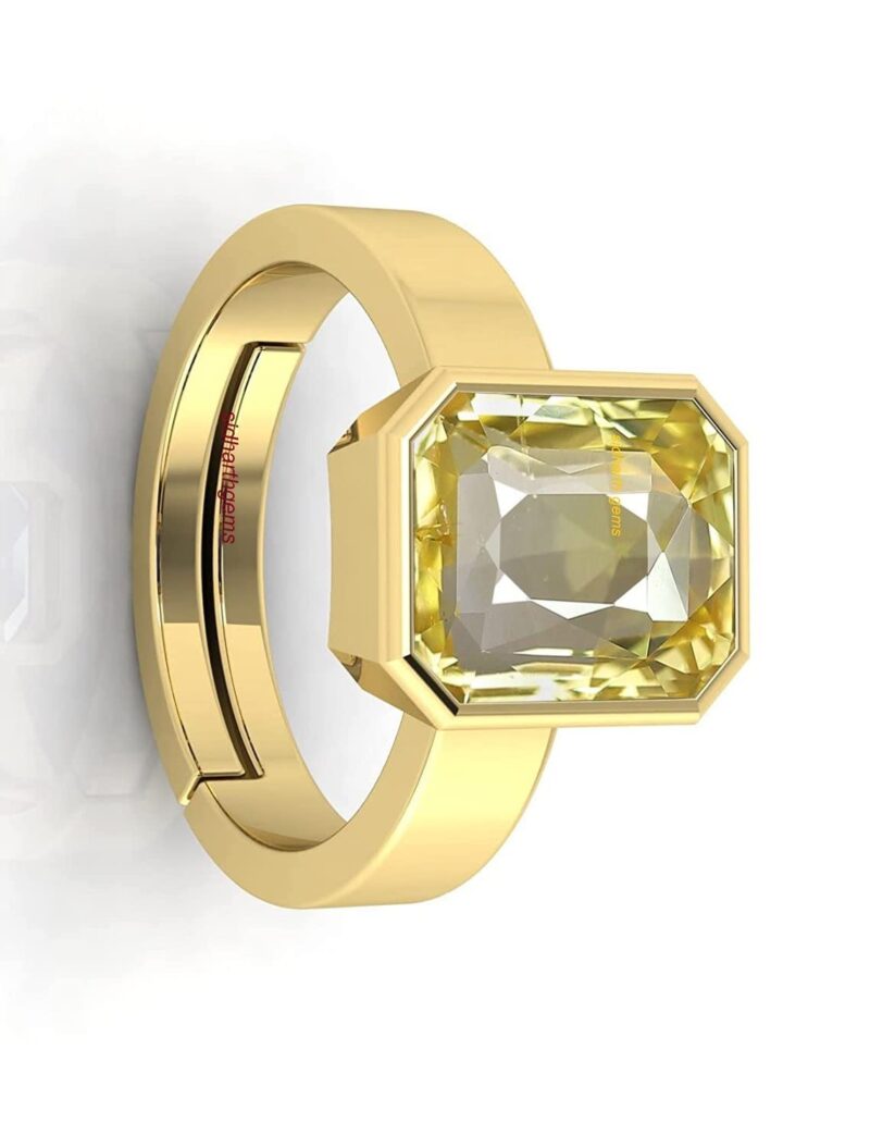 AKSHITA GEMS 9.25 Ratti 8.00 Carat Unheated Untreatet A+ Quality Natural Yellow Sapphire Pukhraj Gemstone Gold Plated Ring for Women's and Men's (Lab Certified)