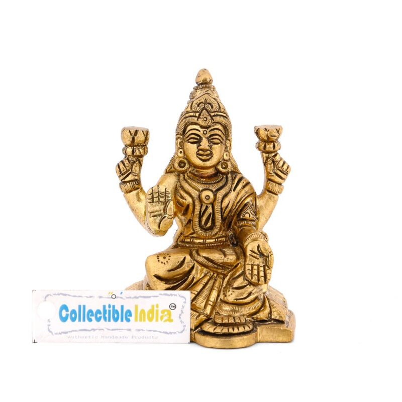 Collectible India Attrative 3" Laxmi Idol Brass Hindu Goddess Lakshmi Statue Diety of Wealth & Prosperity Diwali Gifts