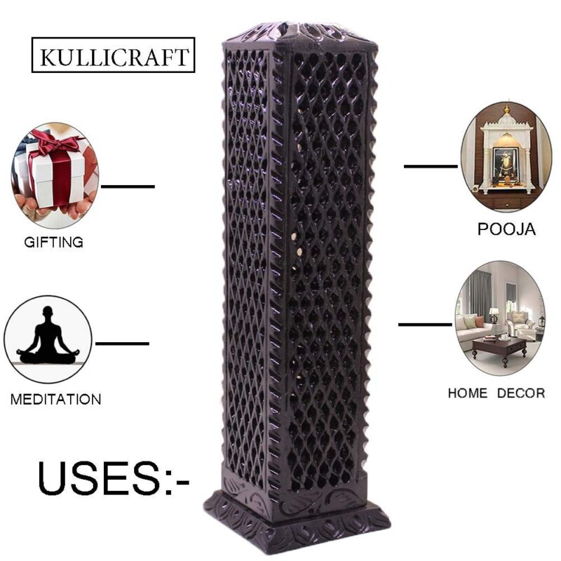 KC KULLICRAFT Marble Incense Stick Holder Agarbatti Stand Candle Burner/Handmade Black Carving Soapstone for Home Decor(Square)