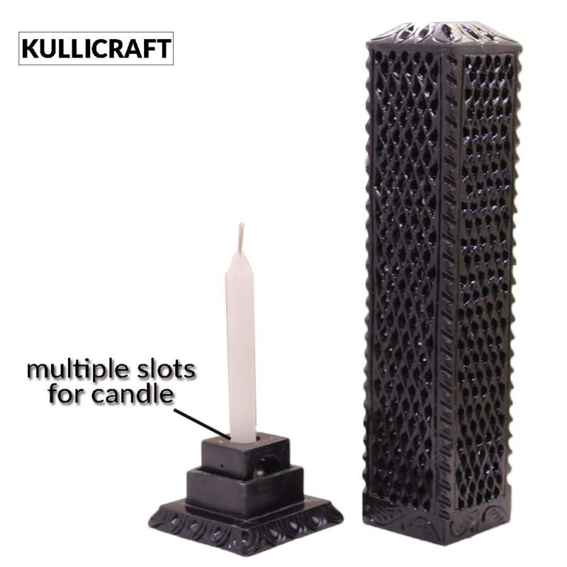 KC KULLICRAFT Marble Incense Stick Holder Agarbatti Stand Candle Burner/Handmade Black Carving Soapstone for Home Decor(Square)