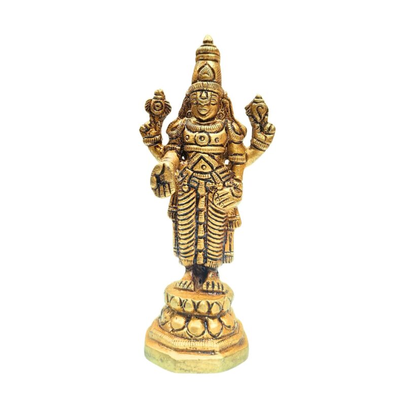 anciently Lord Venkateswara Idol Brass Small | Small Tirupati Balaji Idol Brass | Perumal Statue Brass Small, Brass, 9.5cm Height, Gold Colour, 1 Piece