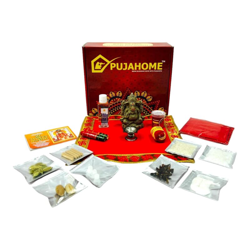 Pujahome Ganesh Puja Samagri Kit for Ganesh Pujan/Ganpati Pooja Kit/Ganesh Chaturthi Puja/Ganesh Pooja with Mitti(Clay) Ganesh Murti(17 Items)