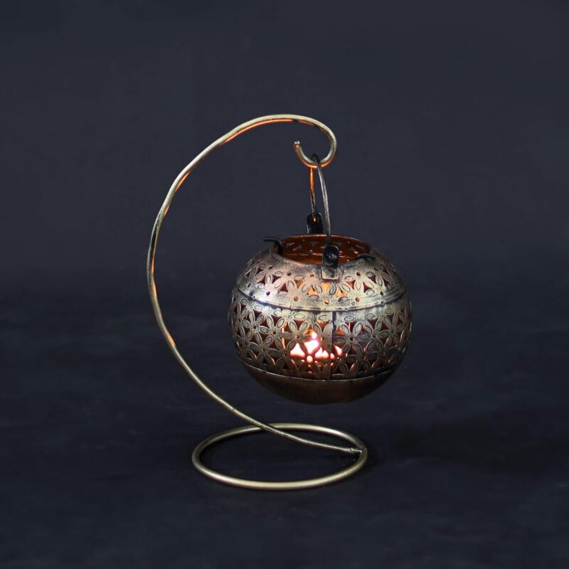 Lamcy Plaza Metal Gold Finish Rajasthani Tino Tea Light Candle | Dhoop Holder | Incense Burner | Dhoop Dani | Pooja Items | Home | Office | Indoor | Outdoor | Size : L7 X W5 X H10 Inches