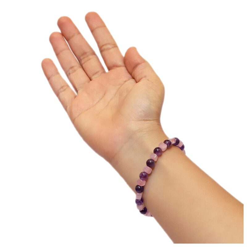 Aqeeqee Natural Amethyst with Rose Quartz Gemstone Unisex Bracelet for healing reiki vastu.