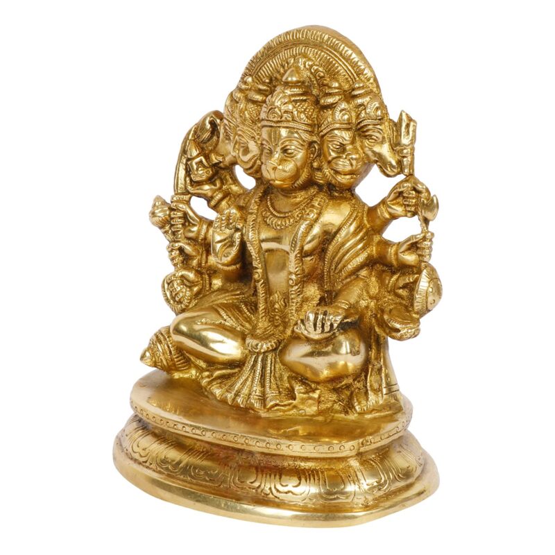 Kartique Brass God Bajrangbali Sankat Mochan Panchmukhi Hanuman Idol Statue Murti for Home Office Entrance Decor Temple Mandir Pooja Puja Gold 7 Inches