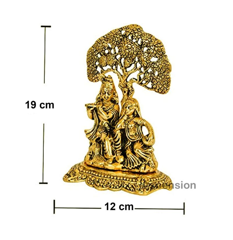 ascension Designer Brass Metal Radha Krishna Under Tree Idol (Golden, Medium)