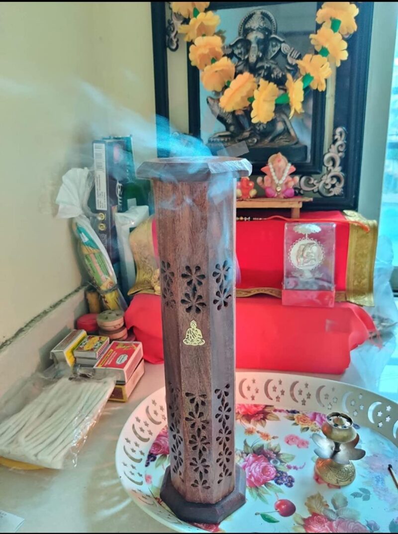 Bharat Store Wooden Incense Stick Holder, Agarbatti Stand with Ash Catcher & Dhoop Stick Holder, Agarbatti Stand Incense Holder |Wooden Incense Stick Holder for Home/Office Decor/Temple Decor