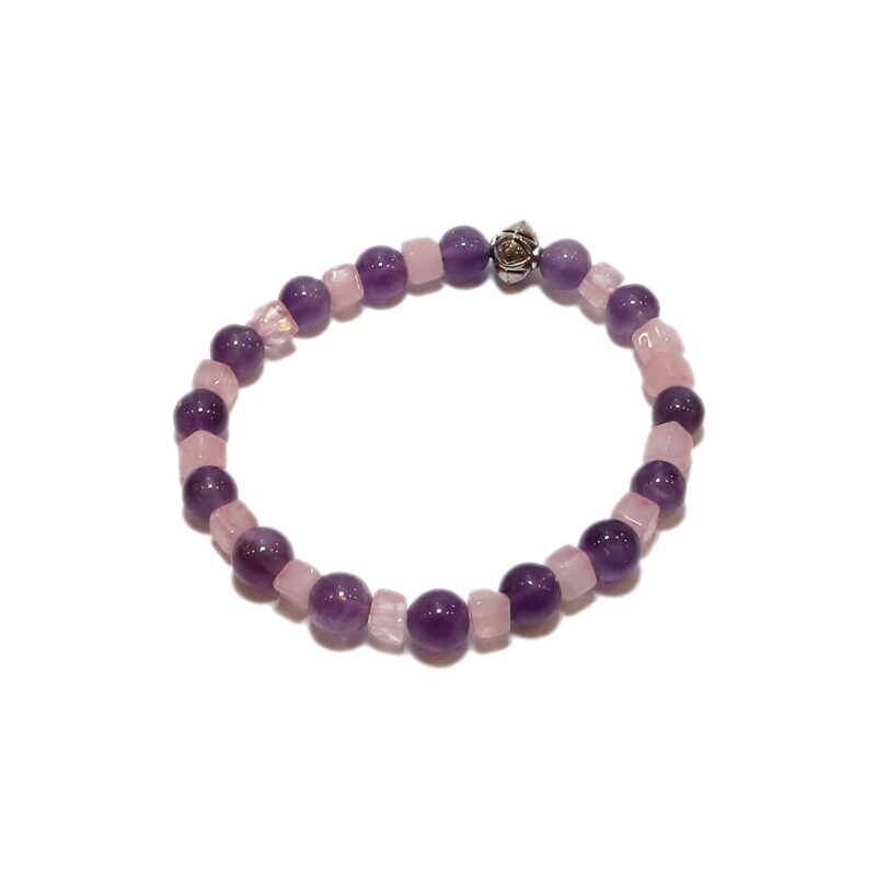 Aqeeqee Natural Amethyst with Rose Quartz Gemstone Unisex Bracelet for healing reiki vastu.