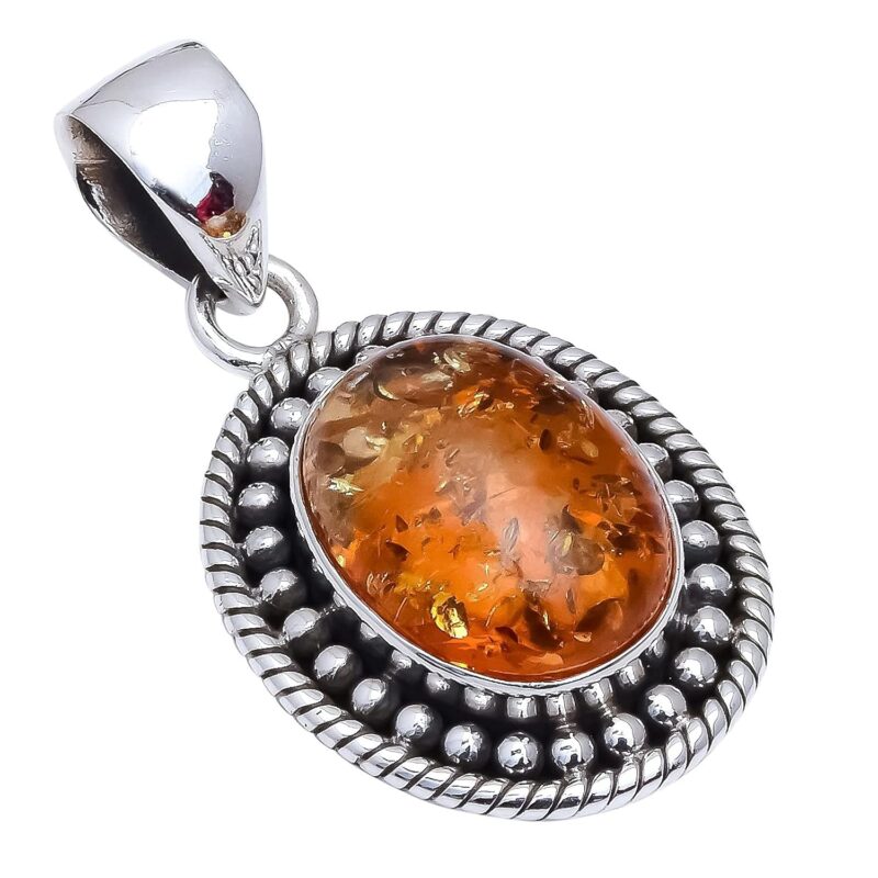 Baltic Amber Natural Gemstone Handmade 925 Sterling Silver Pendant(6.1 gm)