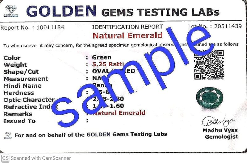 Gemscom Zambian Emerald Stone with Lab Certified Card & Guarantee Card Emerald Stone/Original Emerald Gemstone/Panna Stone Natural Certified/Natural Panna)