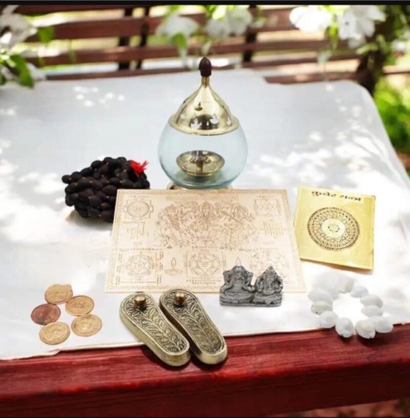 Dharmsaar Diwali Pooja Kit Box,Diwali Combo Gift Pack with 1 Free Item,Deepawali Puja Samagri for Lakshmi Pujan,White kodi,Charan Paduka,Kamal Gatha mala,Yantra and Tambe ke Sikke for Laxmi Pooja