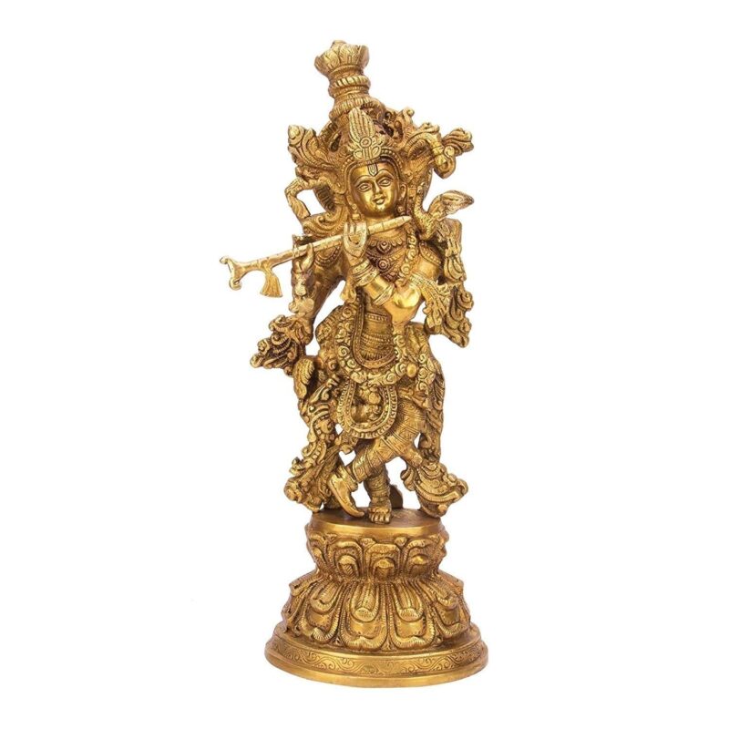 ARTVARKO™ Lord Murli Manohar Krishna Krishan Brass Statue Murti Gift & Home Décor Big Size- Height 15 Inches