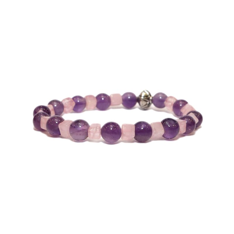 Aqeeqee Natural Amethyst with Rose Quartz Gemstone Unisex Bracelet for healing reiki vastu.