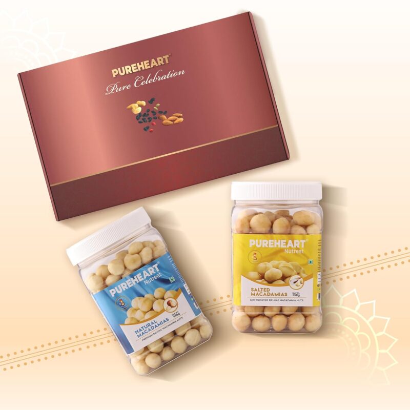 PUREHEART Pure Celebration Gift Hamper - Natural Macadamia (650 gm) and Salted Roasted Macadamia (650 gm), Exotic Nuts & Dry Fruits, Ideal for Festive Occasions