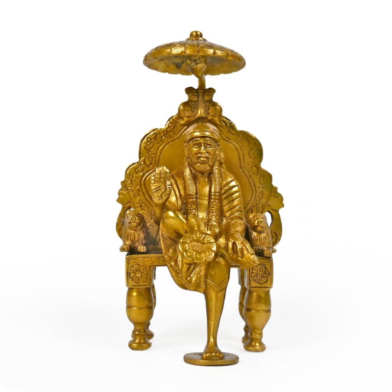 CRAFTHUT Beautiful Brass Statue Idol Shirdi Sai Baba with Chair and Chatra Statue Religious Harmony Gift Spiritual for Home Décor, Office Decorative Items (LXBXH- 8.5 X7.0 X15.0 CMS)