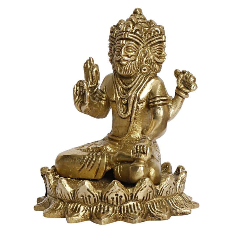 ARTVARKO Brass Brahma The Creator in Trimurti Idol Sitting on Lotus Murti Gold Color, Height 4 Inch.