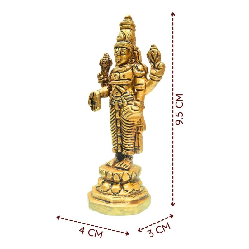 anciently Lord Venkateswara Idol Brass Small | Small Tirupati Balaji Idol Brass | Perumal Statue Brass Small, Brass, 9.5cm Height, Gold Colour, 1 Piece