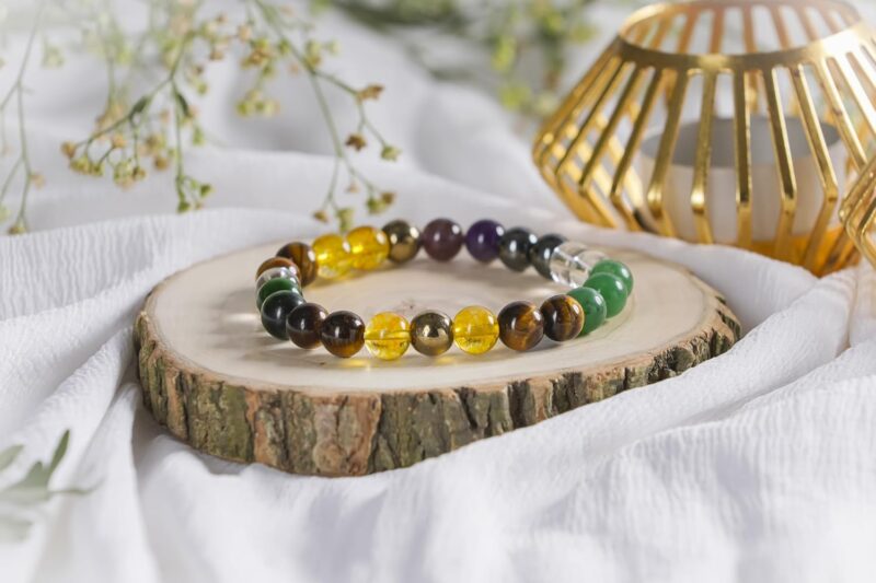 Rebuy Money Magnet Bracelet Pyrite, Green Aventurine, Citrine, Hematite, Clear Quartz, Green Tiger Eye, Amethyst Crystal Healing Natural Gemstone Bracelet For Men & Women, Bead Size 8 Mm, Multi Color