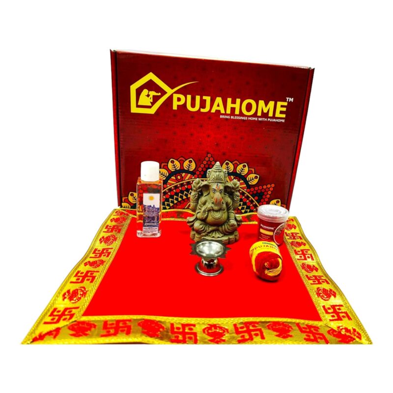 Pujahome Ganesh Puja Samagri Kit for Ganesh Pujan/Ganpati Pooja Kit/Ganesh Chaturthi Puja/Ganesh Pooja with Mitti(Clay) Ganesh Murti(17 Items)