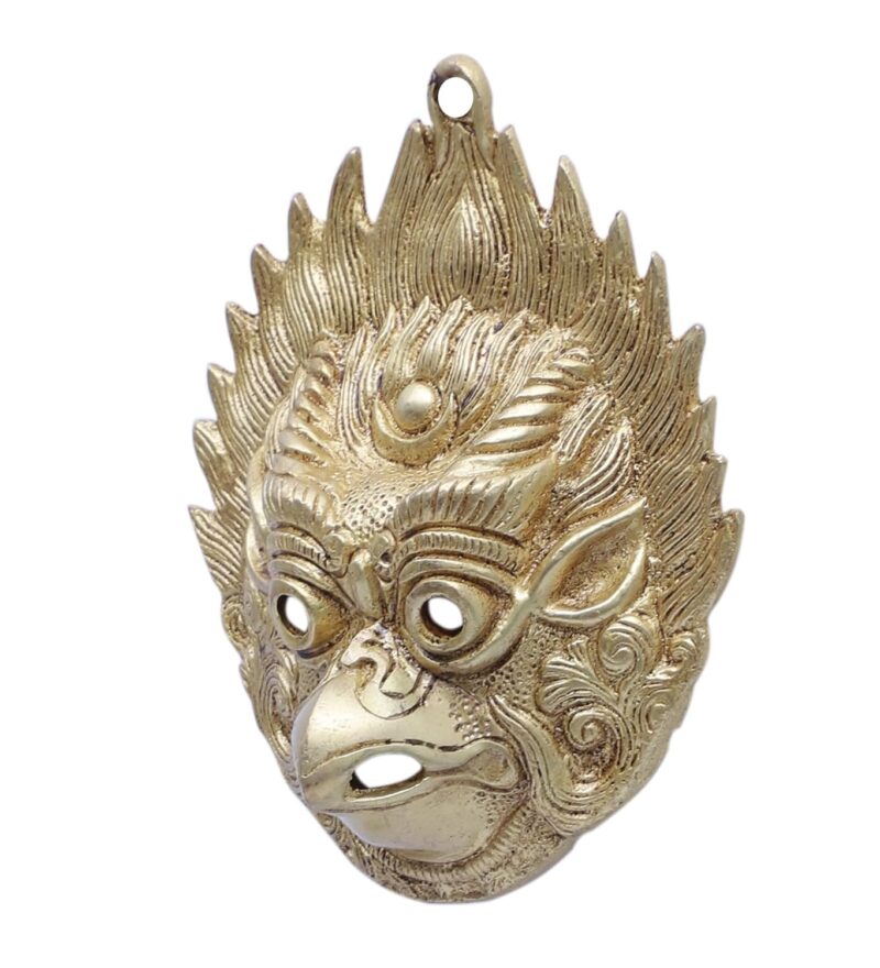 Two Moustaches 5.5 Inches Garuda Face Design Brass Yali Wall Hanging, Brass Wall Decor Showpiece, Antique Yellow, Pack of 1