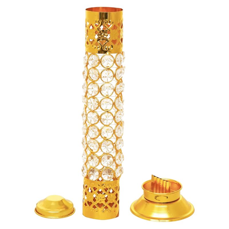 Webelkart Traditional Brass Crystal Incense Holder| Agarbatti Stand with Ash Catcher Incense Holder Stick Holder for Pooja, Decor Burner for Home Office Decoration (11.5" Inches)