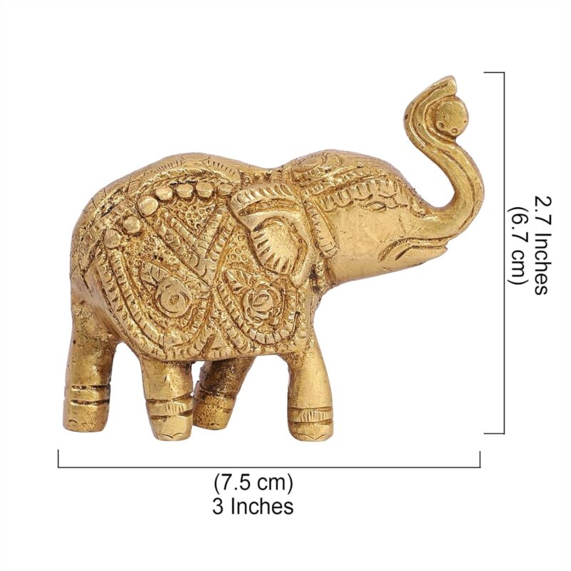 Two Moustaches Handmade Ethnic Indian Brass Elephant Decor Showpiece, Standard, Golden, Pack of 1