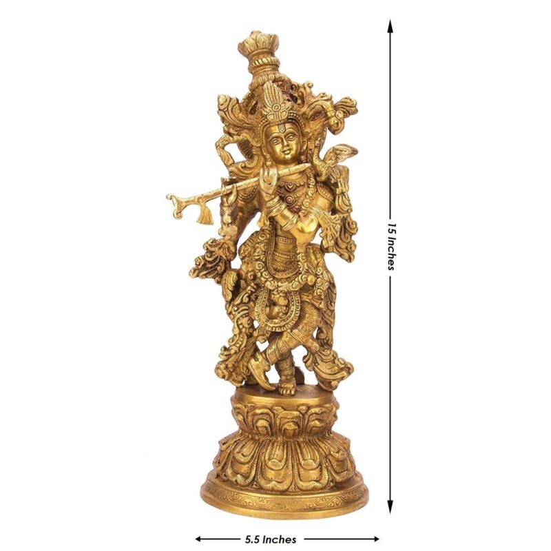 ARTVARKO™ Lord Murli Manohar Krishna Krishan Brass Statue Murti Gift & Home Décor Big Size- Height 15 Inches