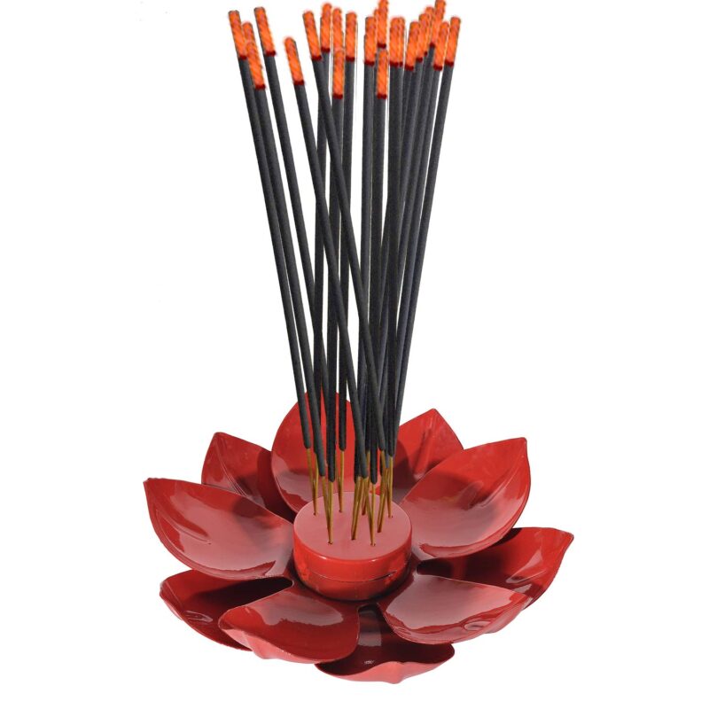 DreamKraft Metal Lotus Shape Safety Incense Diya Bsis Holder Agarbatti Stand with Ash Catcher- (19 X 19 X 5.5 CM)