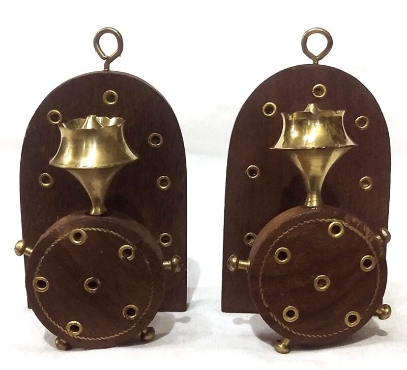 Rcelebrare Wooden Incense Holder (agarbatti) Stand Wooden and Brass Work agarbatti Holder Stand for Wall Hanging (Pack of 2 pcs)