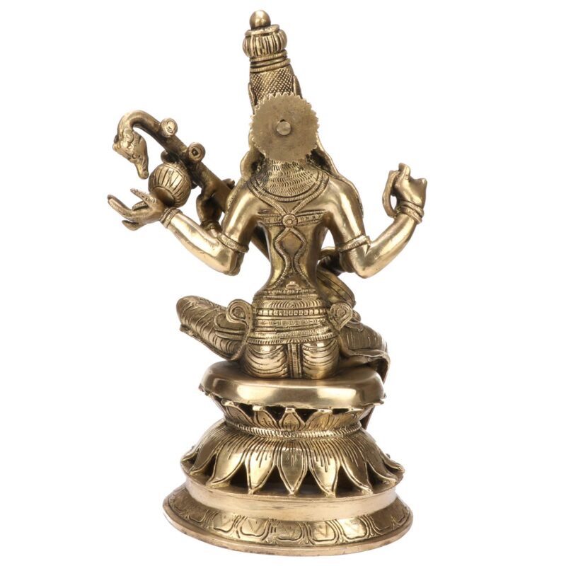 Kartique Brass Saraswati Idol with Veena, Antique Gold Finish, 12 Inches Height, for Home Decor, Pooja Room, and Gifts